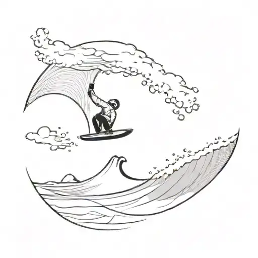 A wave crashing onto a beach with a snowboarder catching a wave in the background tattoo design idea