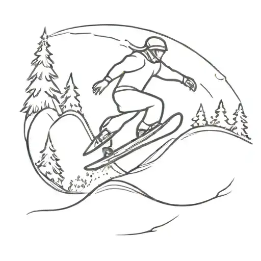 A snowboarder riding a wave made of snow in a winter wonderland setting tattoo design idea