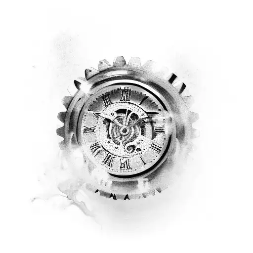 A melting timepiece with gears and clock hands tattoo design idea