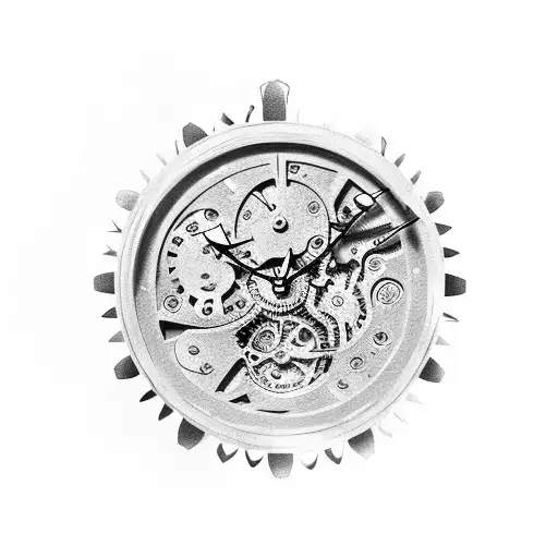 A melting timepiece with gears and clock hands tattoo design idea