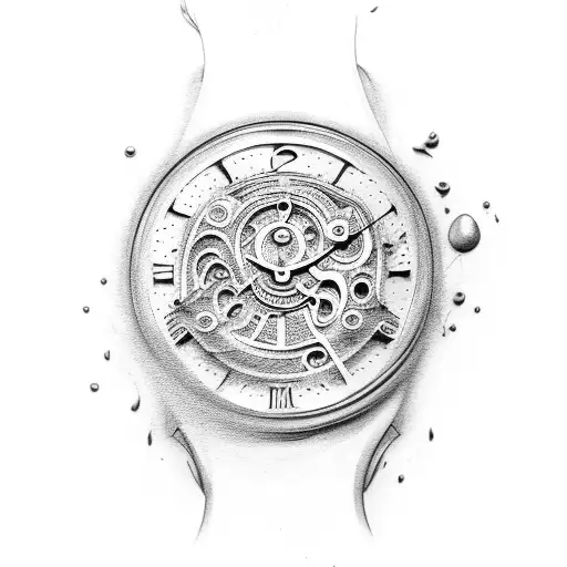 A melting timepiece tattoo design idea