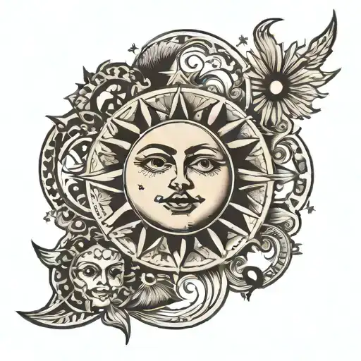Sun and Moon phases integrated tattoo design idea