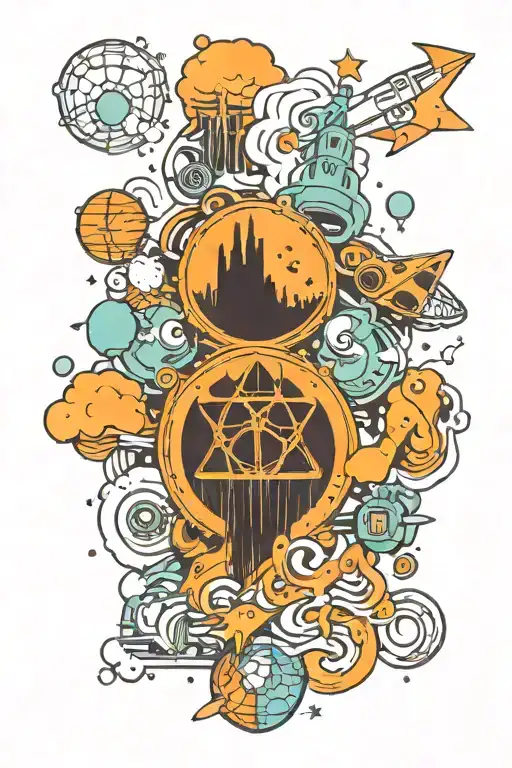 science fiction Lovecraft mystery trash space elements tattoo design idea