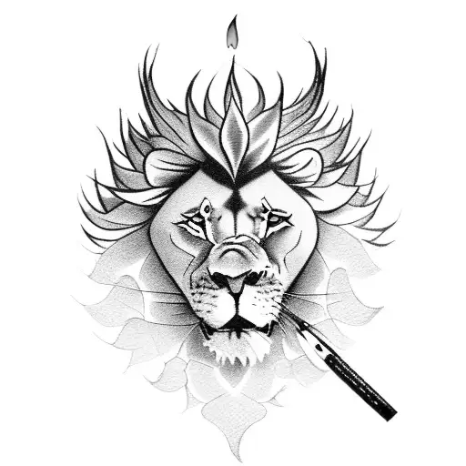 A disabled lion with fire as its fur for a full quad tattoo tattoo design idea
