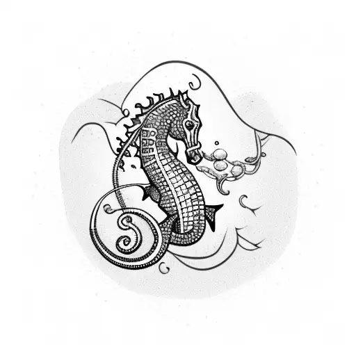 scuba diver with seahorse,  tattoo design idea