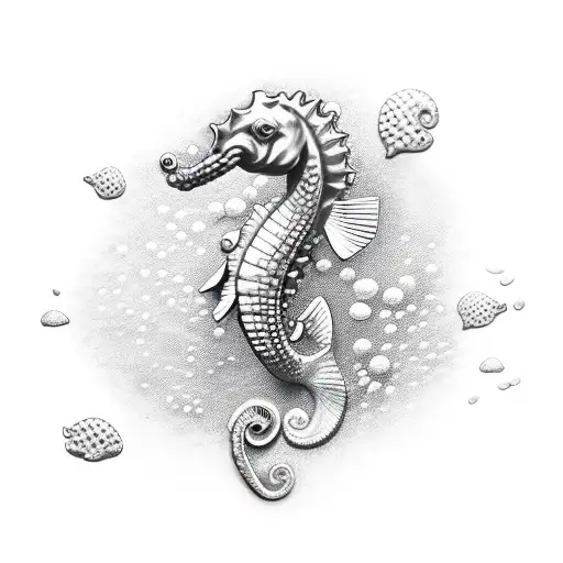 scuba diver with seahorse,  tattoo design idea