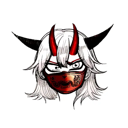 Anime Oni Mask Tattoo Idea - BlackInk AI