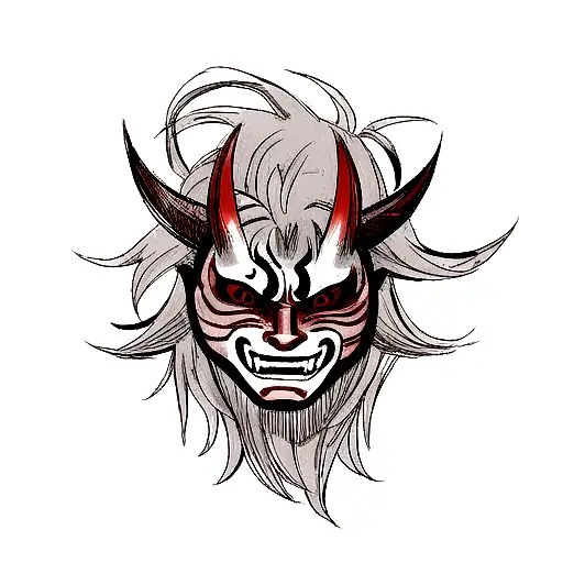 Anime Oni Mask Tattoo Idea - BlackInk AI