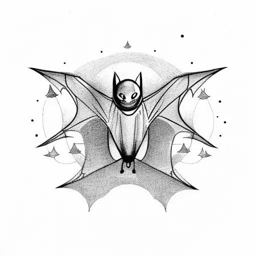 An autonomous bat flying through the night sky tattoo design idea