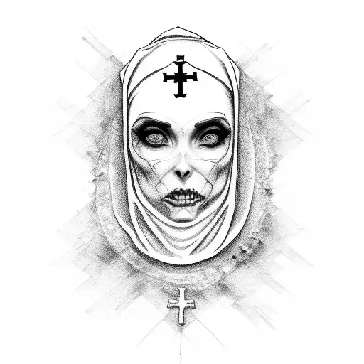 scary nun tattoo design idea
