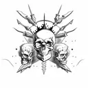 skull with thorn crown tattoo design idea