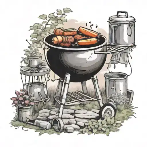 gardener and bbq grilling tattoo design idea