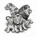 a lion and lioness with their 6 lion cubs tattoo design idea