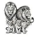 a lion and lioness with their 6 lion cubs tattoo design idea