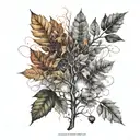 realistic nature elements like trees autumn leaves and lighting  tattoo design idea