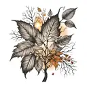realistic nature elements like trees autumn leaves and lighting  tattoo design idea