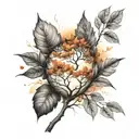 realistic nature elements like trees autumn leaves and lighting  tattoo design idea