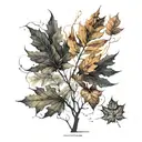 realistic nature elements like trees autumn leaves and lighting  tattoo design idea