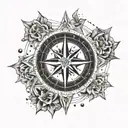 A detailed compass rose with Aries constellation stars, representing the client's love for exploration and connection to their zodiac sign, with a touch of spirituality tattoo design idea