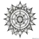 A detailed compass rose with Aries constellation stars, representing the client's love for exploration and connection to their zodiac sign, with a touch of spirituality tattoo design idea