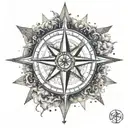 A detailed compass rose with Aries constellation stars, representing the client's love for exploration and connection to their zodiac sign, with a touch of spirituality tattoo design idea