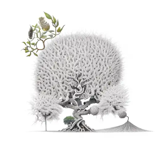 A detailed tattoo showcasing the life cycle of a tree from seed to full-grown tattoo design idea