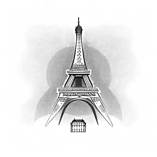 A blackwork tattoo of the Eiffel Tower and the Colosseum merged together, symbolizing the client's love for Paris and Rome tattoo design idea
