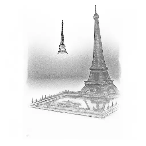 A black and grey tattoo of Raymond Redington's iconic fedora hat with the Eiffel Tower inside it tattoo design idea