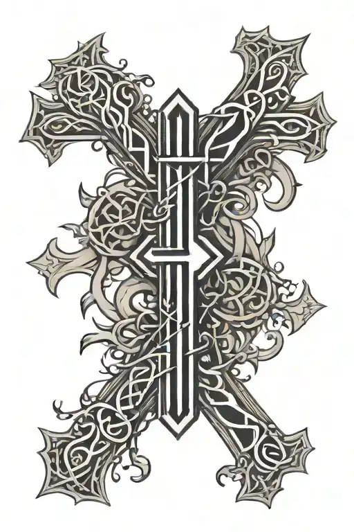 the word Faith in a cross with crown of thorns tattoo design idea