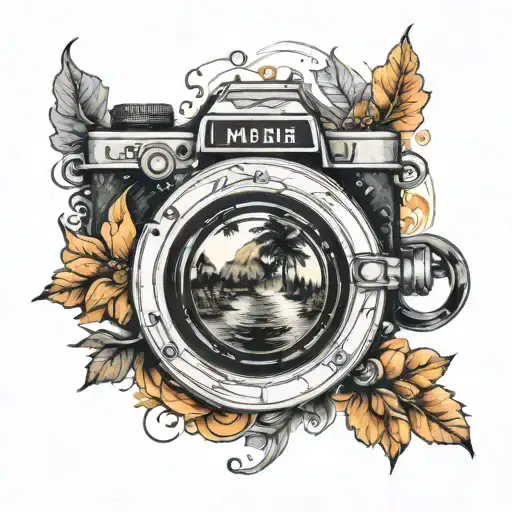 landscape camera lens tattoo design idea