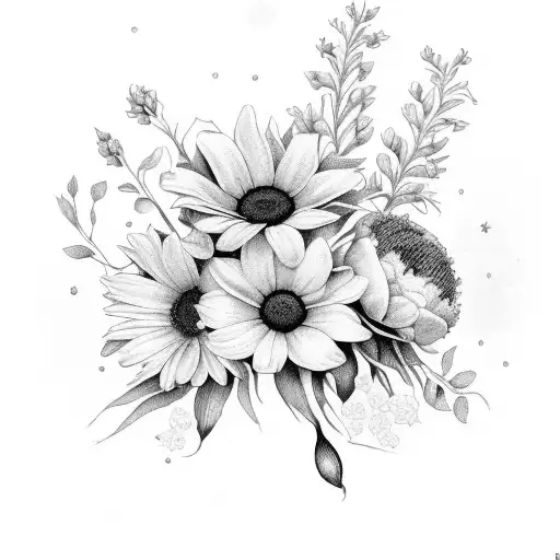 birth flowers bouquet January March May October December tattoo design idea