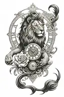 lion clock tattoo design idea