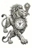 lion clock tattoo design idea
