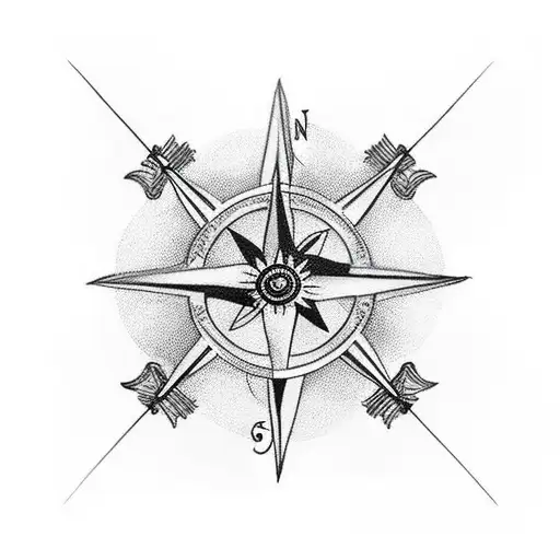 raven nordic compass smoke tattoo design idea