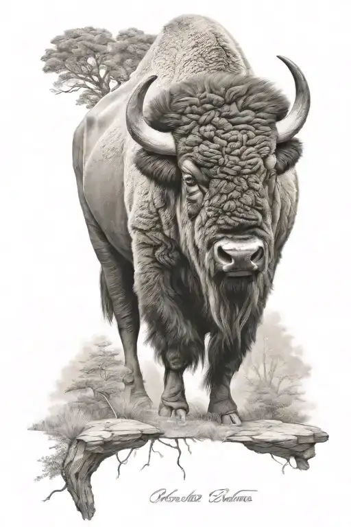 Bison facing powerful image tattoo design idea
