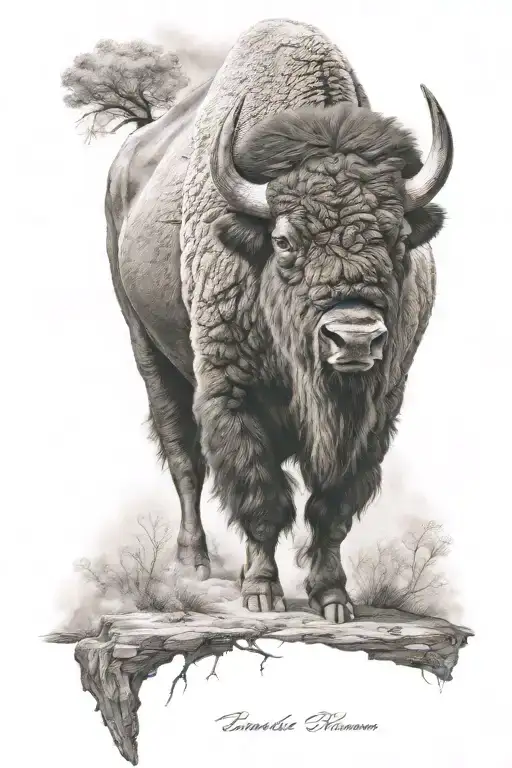 Bison facing powerful image tattoo design idea