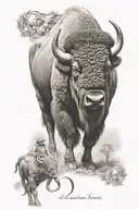 Bison wearing a tank top dollar sign with text 'Delta Force M1'  tattoo design idea