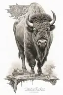 Bison wearing a tank top dollar sign with text 'Delta Force M1'  tattoo design idea