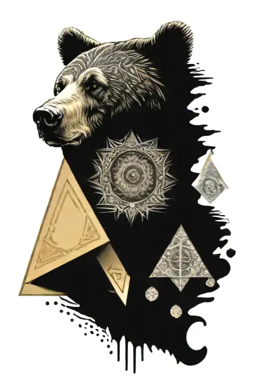bear's eye with triangle and mandalas tattoo design idea