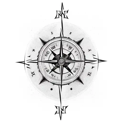 half sleeve, Norse style, dark trees at bottom, Norse compass at top. Thor and lightning in middle tattoo design idea