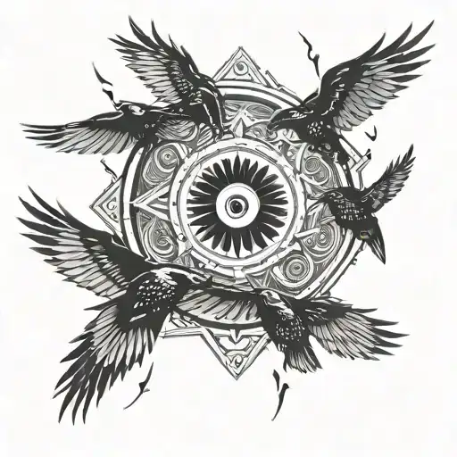 sharingan itachi uchica with many crows flying tattoo design idea