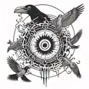 sharingan itachi uchica with many crows flying tattoo design idea