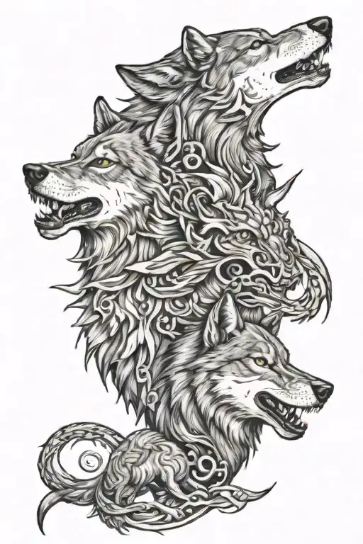 story of two wolves but use dragons tattoo design idea