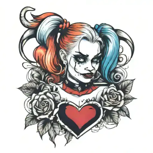 Harley Quinn in a heart   tattoo design idea