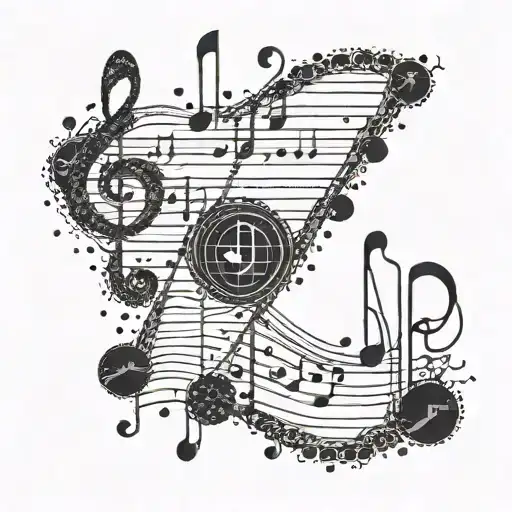 A dotwork tattoo of a finance graph chart morphing into a musical staff with notes tattoo design idea