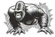 full body gorilla displaying strength, power, and humbleness. This needs to show up well on African American skin tattoo design idea