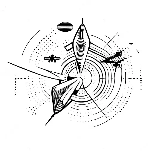 A minimalist tattoo of a jet plane flying through a constellation tattoo design idea
