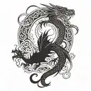 red dragon with moon and sun   tattoo design idea