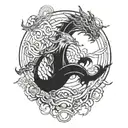 red dragon with moon and sun   tattoo design idea