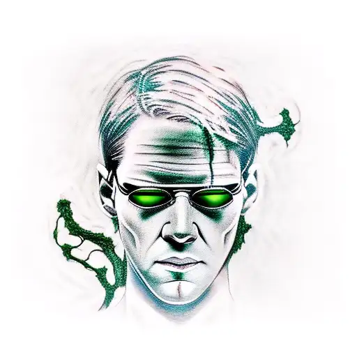 torn open skin with green code from the movie the matrix inside  tattoo design idea